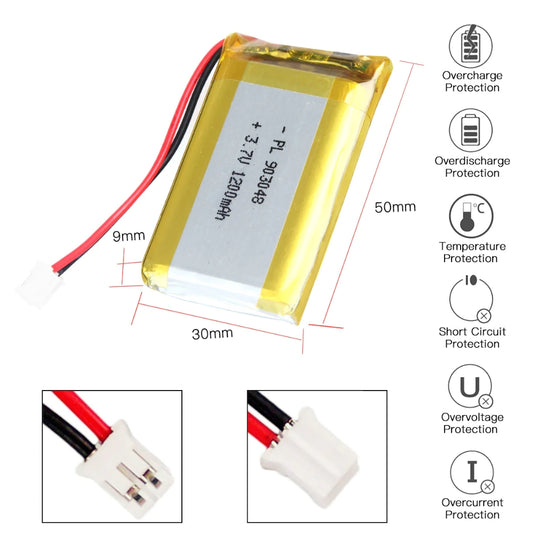 [PH2.0-JST Connector][903048] Universal 1200mAh 3.7V Rechargeable Li-Ion Lithium Polymer Battery - Polar Tech Australia
