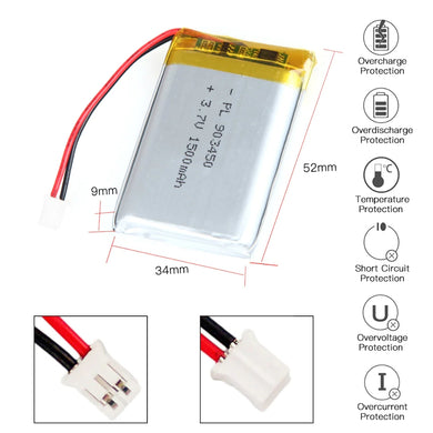 [PH2.0-JST Connector][903450] Universal 1500mAh 3.7V Rechargeable Li-Ion Lithium Polymer Battery - Polar Tech Australia
