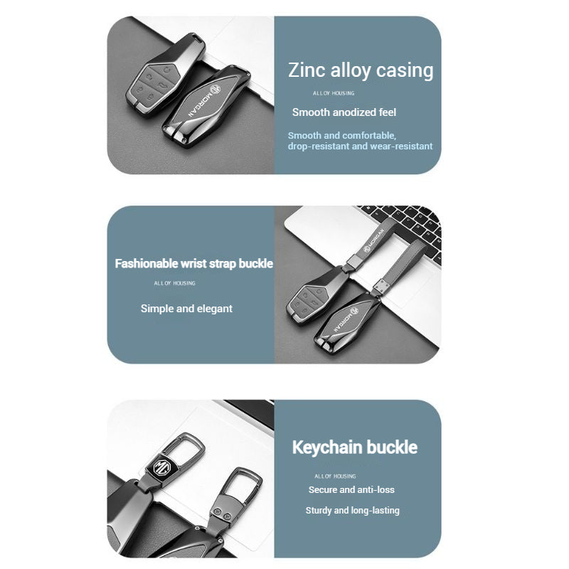 Cargue la imagen en el visor de la galería, MG 360° Full Metal Protection + PU Leather Car Key Fob Case Cover For MG5, MG6, MG7, ZS, HS, ONE
