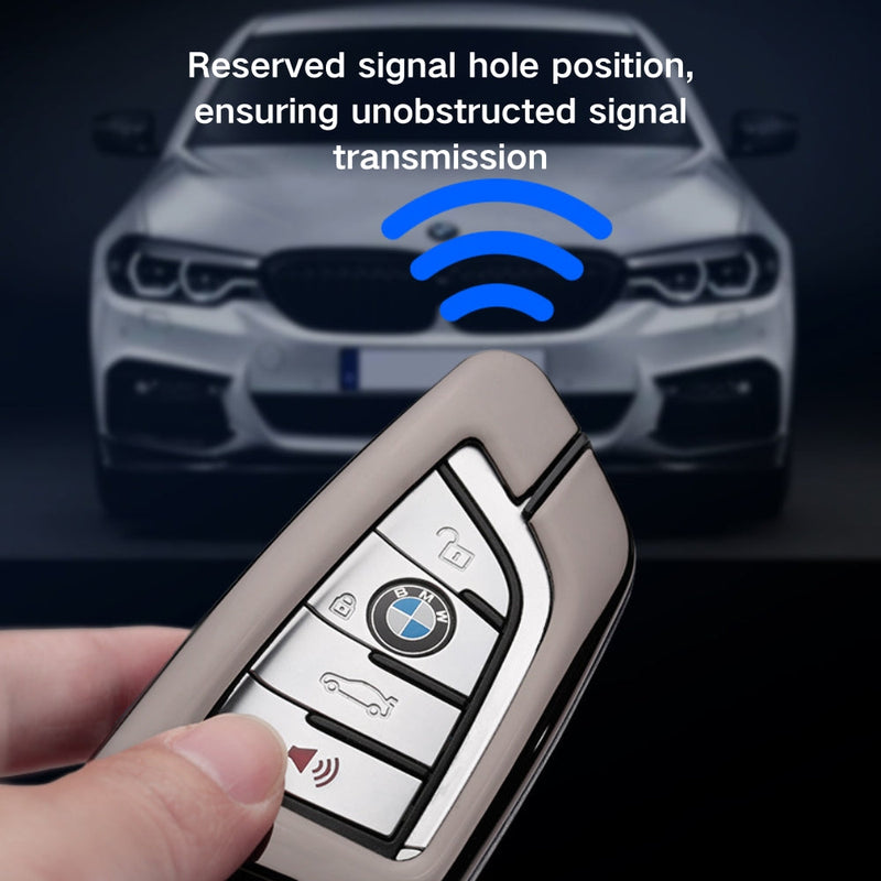 Load image into Gallery viewer, BMW Zinc Alloy + Leather Car Key Fob Case Cover For 1, 3, 4, 5, 6 Series, X3, X5, X6, X7
