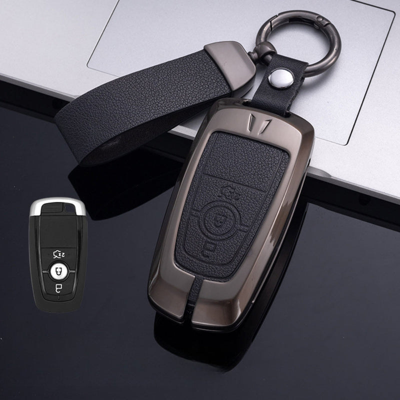 Load image into Gallery viewer, Ford Zinc Alloy Leather Folding Car Key Fob Case Cover For Ranger, Mustang, Everest, Escape, Puma, Transit, Focus, Fiesta, Ranger Raptor, Mondeo
