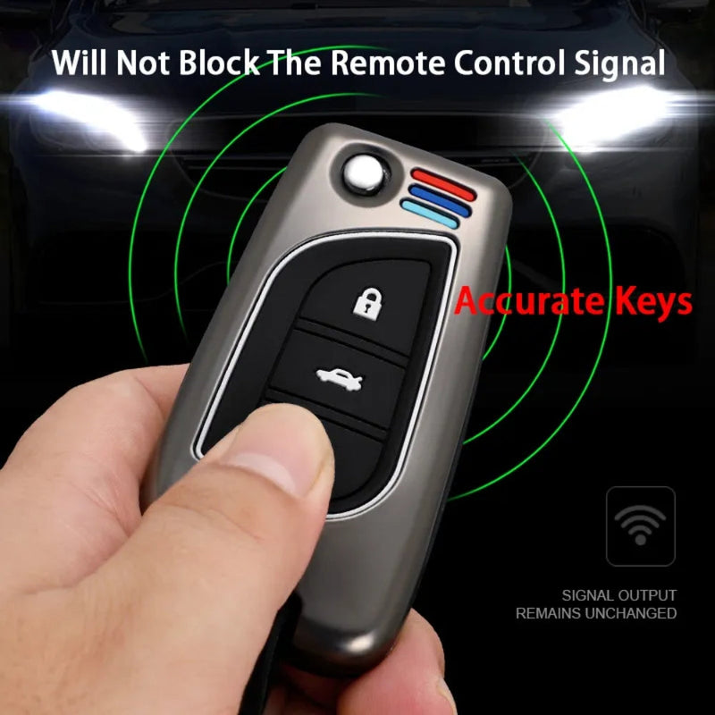 Load image into Gallery viewer, Toyota Foldable Style Metal Shell &amp; Soft Silicone Full Protection Car Key Fob Case Cover For Camry RAV4 Highlander Avalon C-HR Prius Corolla - Polar Tech Australia
