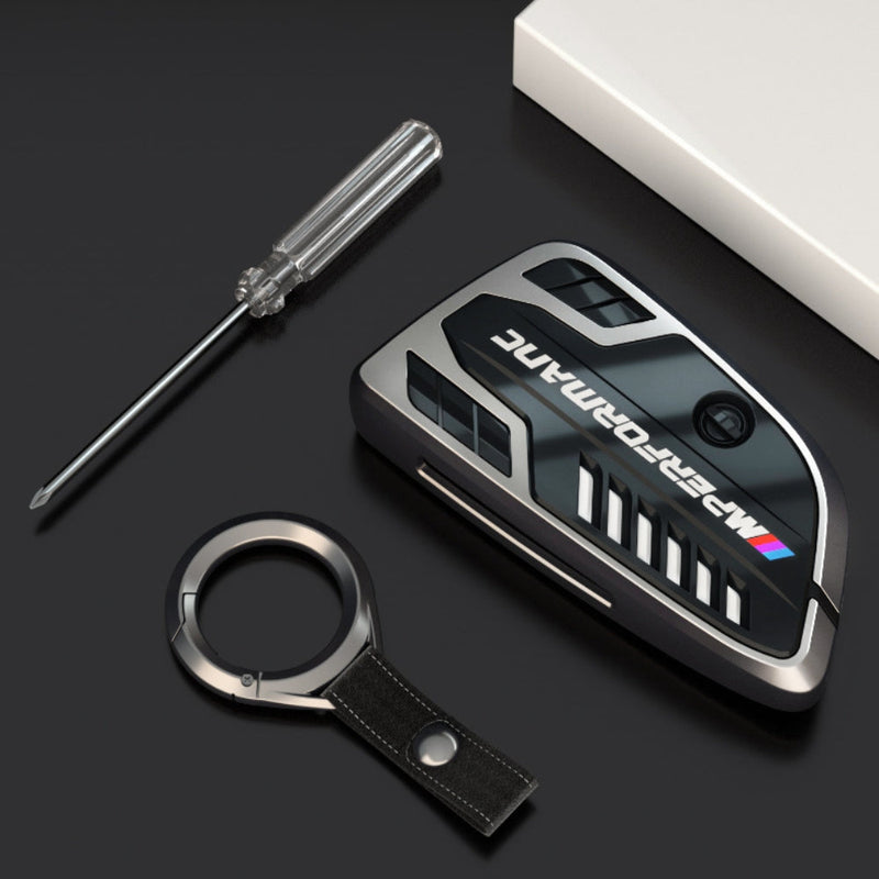 Load image into Gallery viewer, BMW Carbon Fiber Metal Protective Car Key Fob Case Cover For 1, 3, 4, 5, 6 Series, X3, X5, X6, X7
