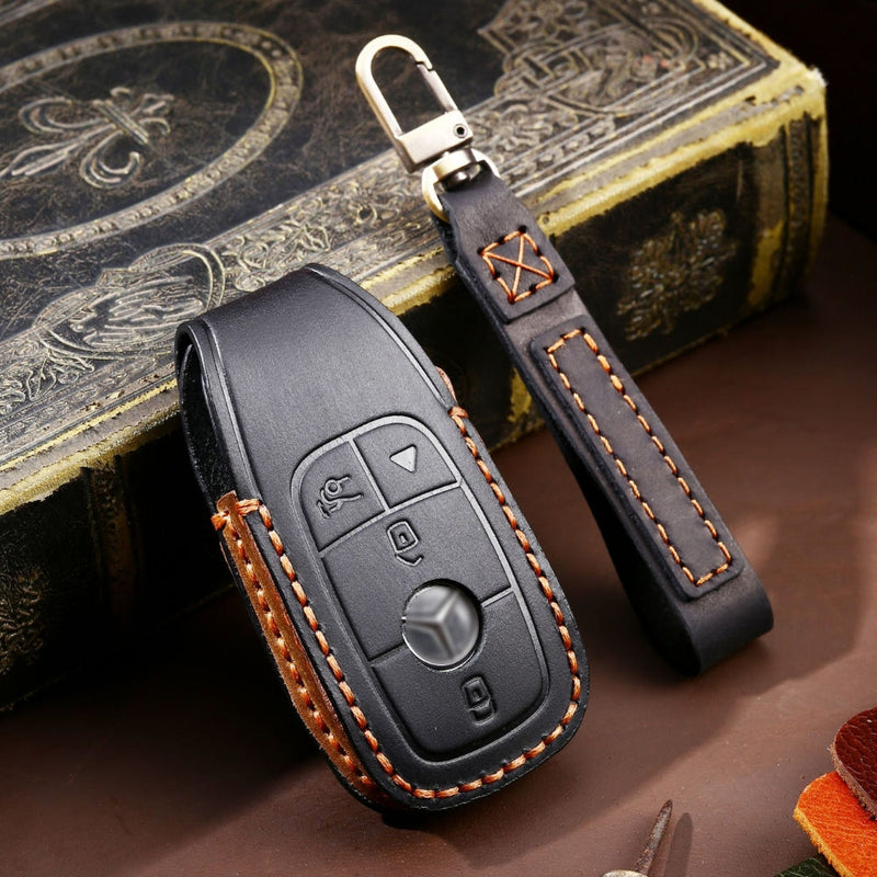Load image into Gallery viewer, Mercedes Benz Handcrafted Genuine Leather Car Key Fob Protective Cover Case For Benz E-Class - Polar Tech Australia
