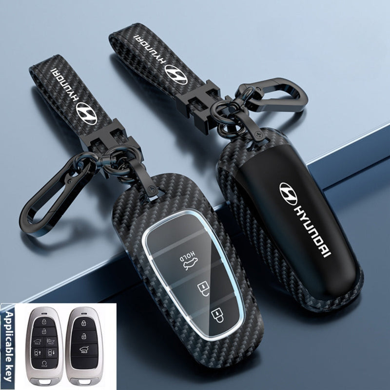 Chargez l&#39;image dans la visionneuse de la galerie, Hyundai Zinc Alloy + Carbon Fiber Texture Car Key Fob Case Cover For Palisade, Elantra, Accent, Kona, Santa Fe, Veloster
