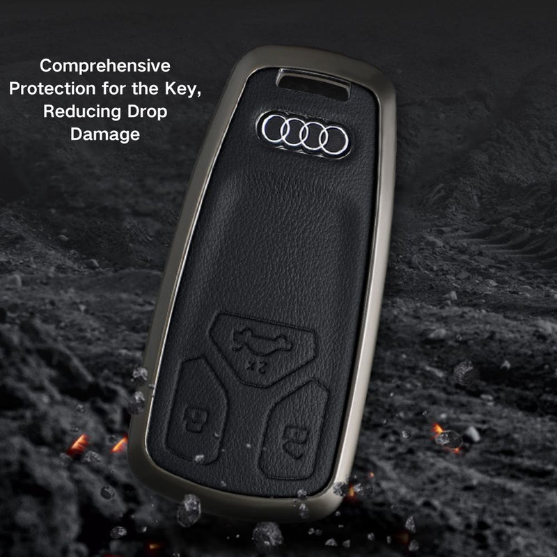 Chargez l&#39;image dans la visionneuse de la galerie, Audi Zinc Alloy + Leather Car Key Fob Case Cover For A4, A5, A6,A8, Q2, Q5, Q7
