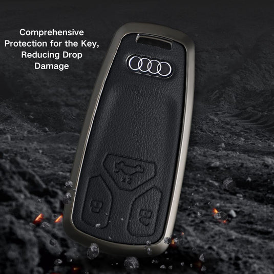 Audi Zinc Alloy + Leather Car Key Fob Case Cover For A4, A5, A6,A8, Q2, Q5, Q7