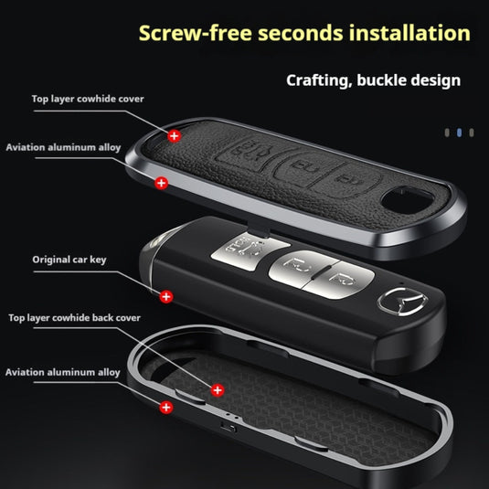 Mazda Aluminum Alloy Genuine Leather Car Key Fob Cover Case For MX-5, CX-5, CX-7, CX-9, Mazda 6 - Polar Tech Australia