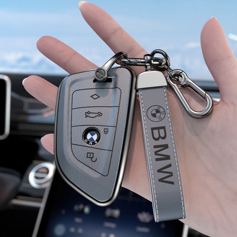 Cargue la imagen en el visor de la galería, BMW Zinc Alloy + Leather Protection Car Key Fob Case Cover For 1, 2, 3, 5, 7 Series, X3, X5, X6

