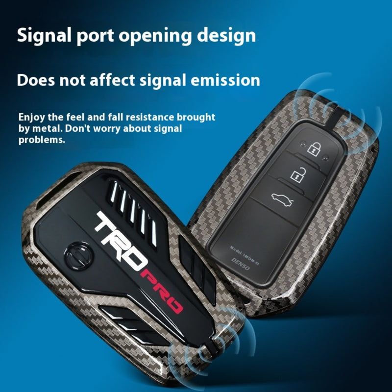 Load image into Gallery viewer, Toyota TRD Carbon Fiber Metal Car Key Fob Protective Case Cover For C-HR, Camry, RAV4, Avalon, Prius, Corolla, Highlander, GT86, Prado
