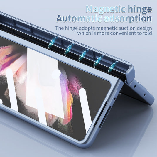 [With Pen Slot] Samsung Galaxy Z Fold 3 (SM-F926) - Full Coverage Electroplated Magnetic Hinge Shockproof Protective Case