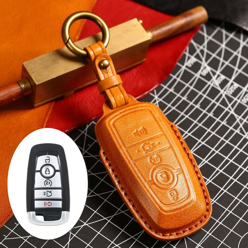 Load image into Gallery viewer, Ford Handcrafted Genuine Leather Folding Car Key Fob Protective Case Cover For Raptor F-150, Focus, Escort, Mondeo, Edge, Explorer, Mustang
