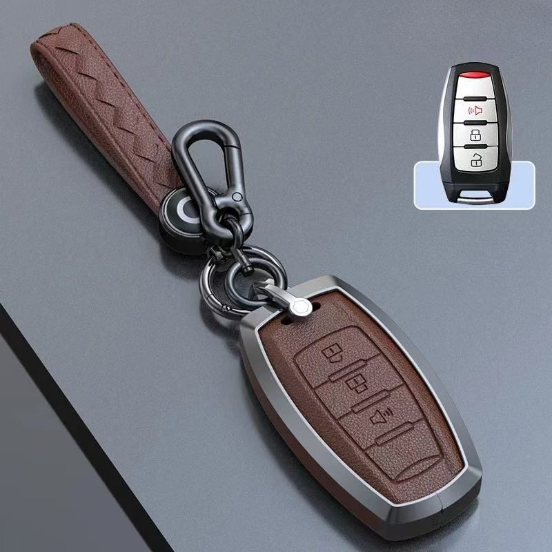 Cargue la imagen en el visor de la galería, Great Wall Zinc Alloy Leather Car Key Fob Case Cover For GWM Cannon (Pao) Passenger, Commercial
