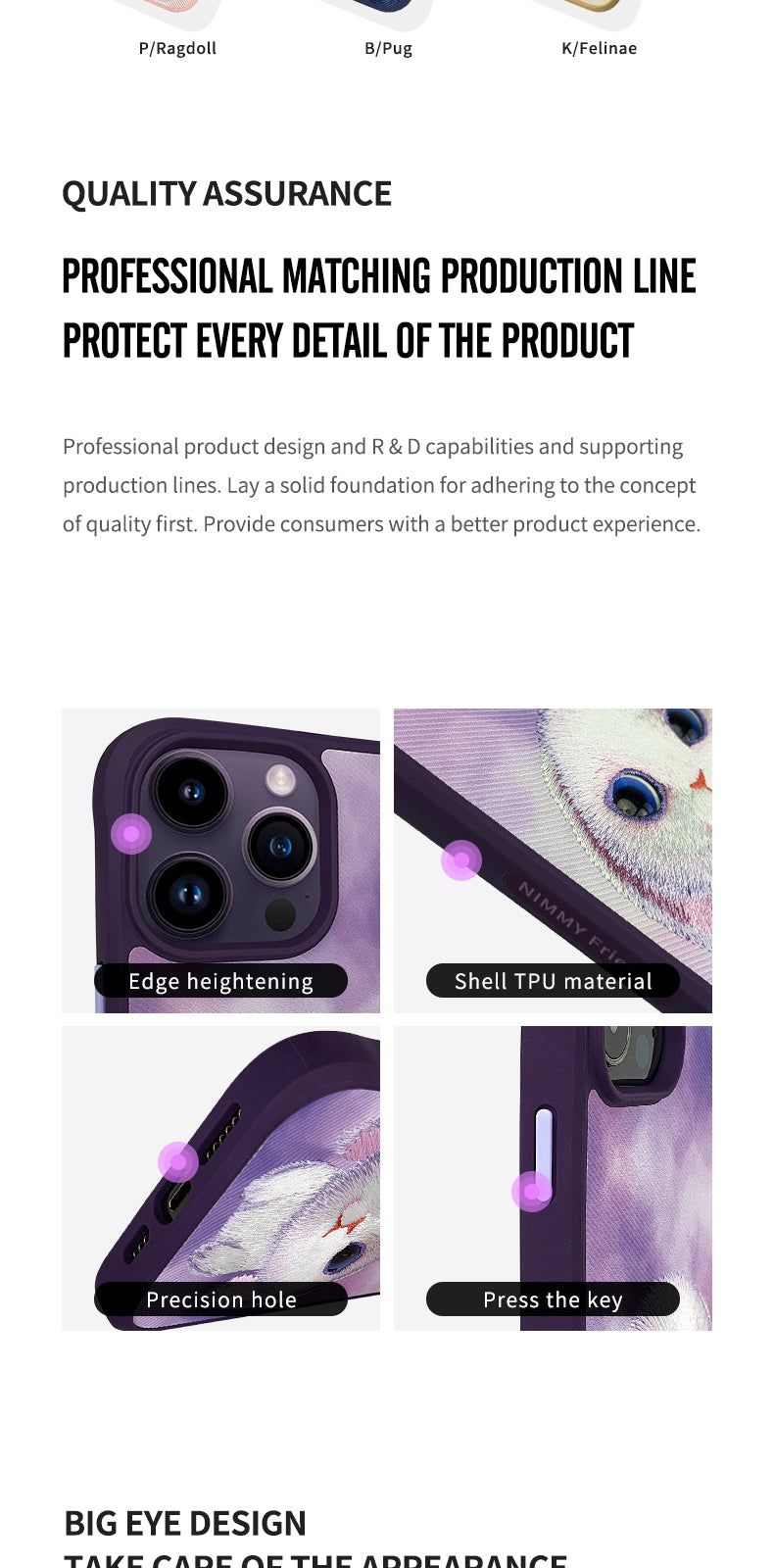 Cargue la imagen en el visor de la galería, Nimmy Pet Animal Big Eye Series iPhone 13/14/15/Pro/Max Embroidery 3D Cute Cool Case - Polar Tech Australia
