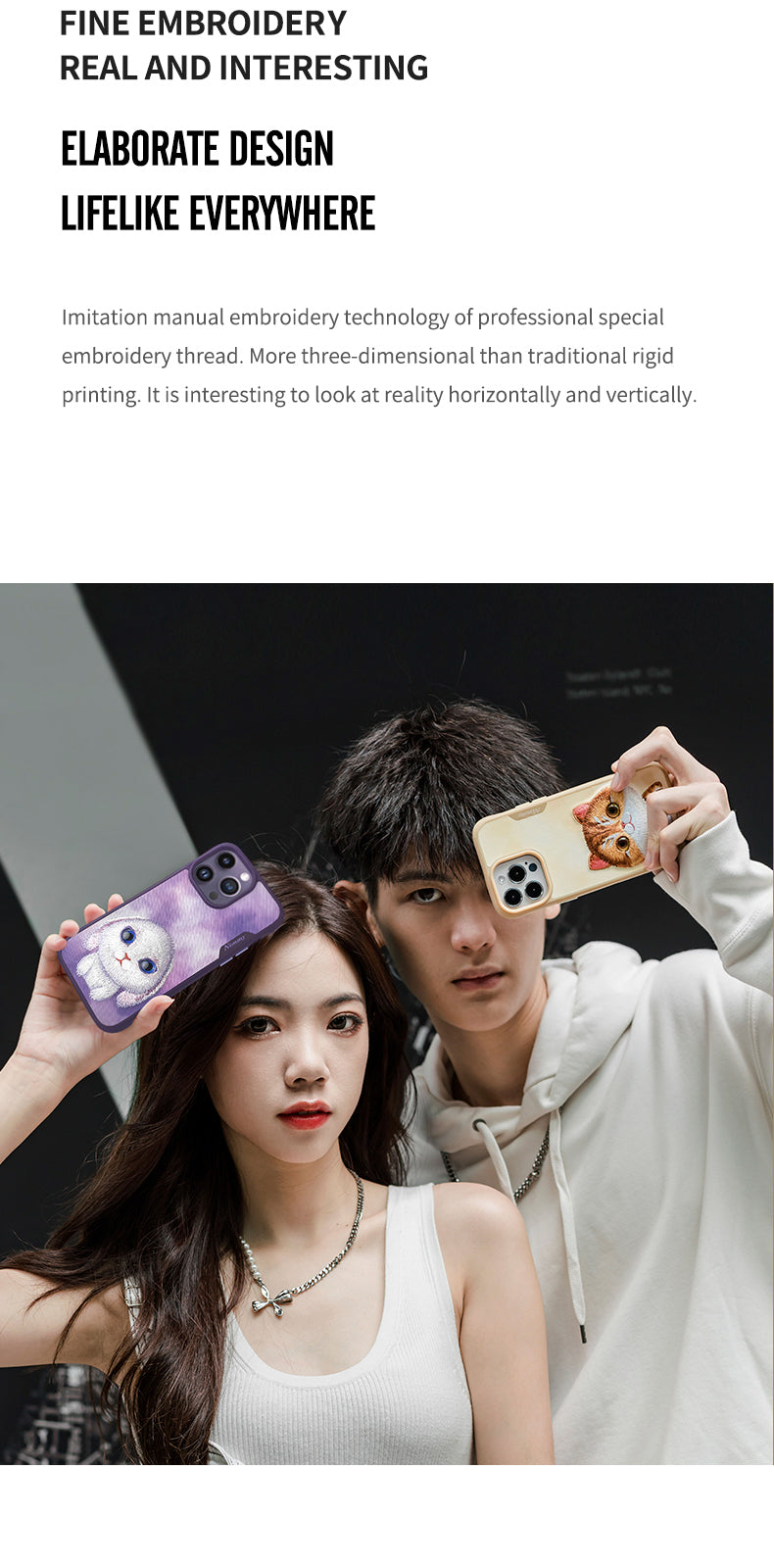 Cargue la imagen en el visor de la galería, Nimmy Pet Animal Big Eye Series iPhone 13/14/15/Pro/Max Embroidery 3D Cute Cool Case - Polar Tech Australia
