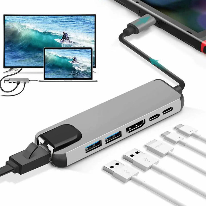 Load image into Gallery viewer, [6 in 1] Universal MacBook Laptop USB-C Type-C Dock Station 87W PD Charging RJ45 Ethernet Port Extension Hub - Polar Tech Australia
