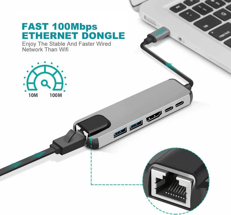 Load image into Gallery viewer, [6 in 1] Universal MacBook Laptop USB-C Type-C Dock Station 87W PD Charging RJ45 Ethernet Port Extension Hub - Polar Tech Australia
