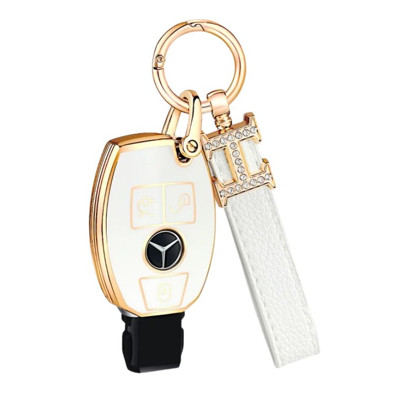 Load image into Gallery viewer, Mercedes Benz Fashionable TPU + Aluminum alloy + Leather Car Key Fob Case Cover For Benz C, E, S, G-Class, GLE, GLC, CLA, CLS, EQC, ML, GL, EQS
