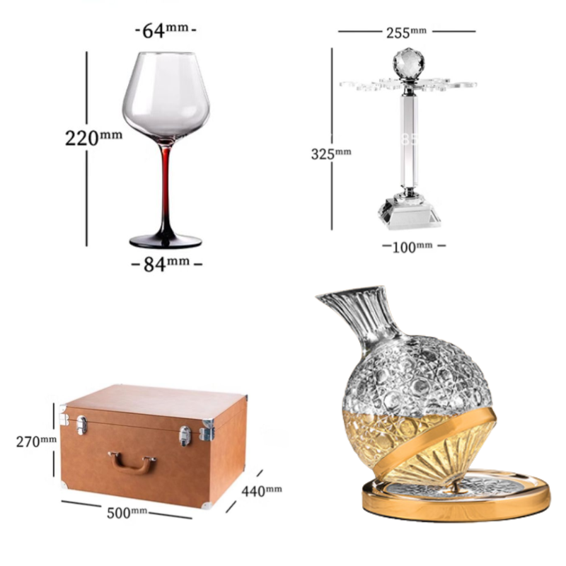 Chargez l&#39;image dans la visionneuse de la galerie, [9 in 1] Wine Accessories Gift Box Luxury 360° Rotating Crystal Hand Blown Wine Decanter with wine glasses and rack
