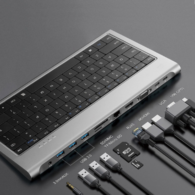 [11-in-1][With keyboard] Type C USB 3.0 HDMI DP Ethernet PD 100W  – Computer Port Expansion with Multiple Interfaces (COMBO Card Reader + HUB) Dock Station