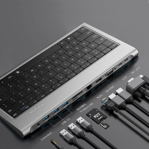 [11-in-1][With keyboard] Type C USB 3.0 HDMI DP Ethernet PD 100W  – Computer Port Expansion with Multiple Interfaces (COMBO Card Reader + HUB) Dock Station