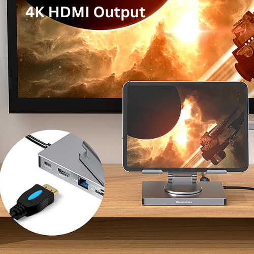 Load image into Gallery viewer, [10-in-1][360 Rotation] iPad Tablet POS Stand Dock Station With Type C USB 3.0 HDMI DP Ethernet PD –  iPad Tablet Port Expansion with Multiple Interfaces (COMBO Card Reader + HUB) - Polar Tech Australia
