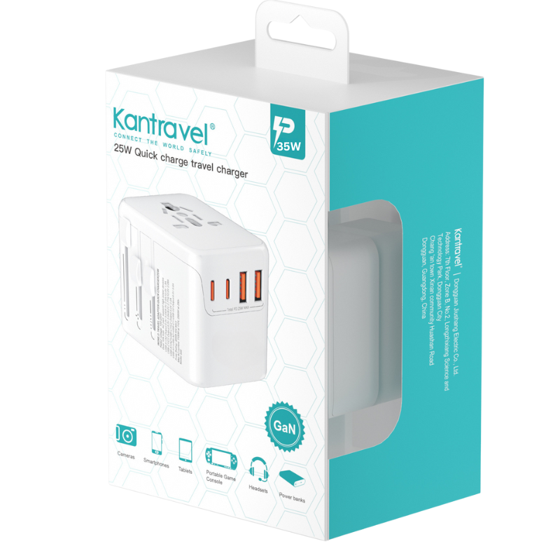 Cargue la imagen en el visor de la galería, Universal 4 Ports PD 35W Conversion charger with dual USB-A ports, Dual USB-C ports, AC socket and Converter Wall Charger International Travelling Adapter
