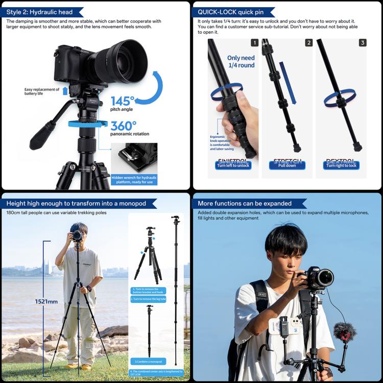 Load image into Gallery viewer, Fotopro X-go Gecko E 2 5-Section Aluminum 2 in 1 Tripod Monopod - Polar Tech Australia
