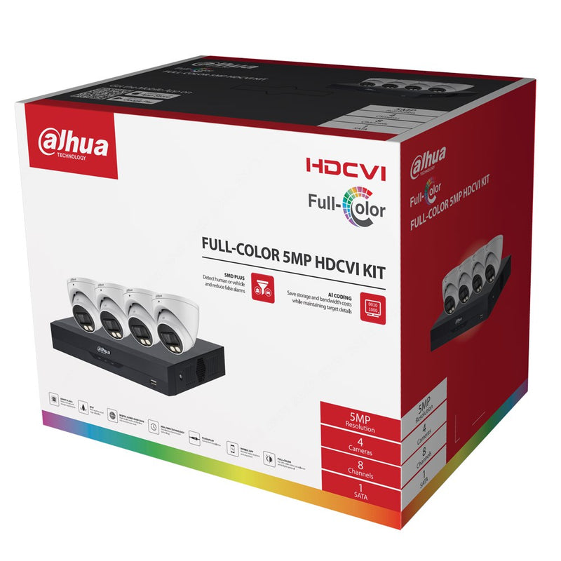 Load image into Gallery viewer, Dahua HDCVI 8 Channel Camera Kit including 4x 5MP Eyeball Fixed Lens Cameras 2TB HDD 4x 18m Coax Patch Cables and Power Supplies

