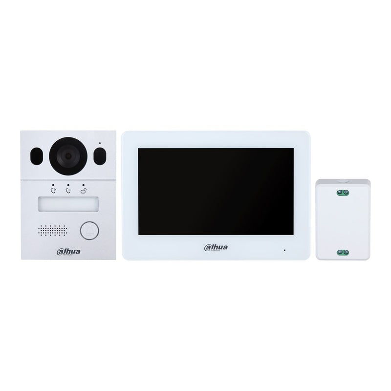 Cargue la imagen en el visor de la galería, [DHI-KTX01(S)] Dahua Hybrid WiFi 2-Wire Video 1 Button Silver Residential Intercom Kit with Surface Mount Door Station 7 inch Touchscreen Monitor and 2-Wire Controller - Polar Tech Australia

