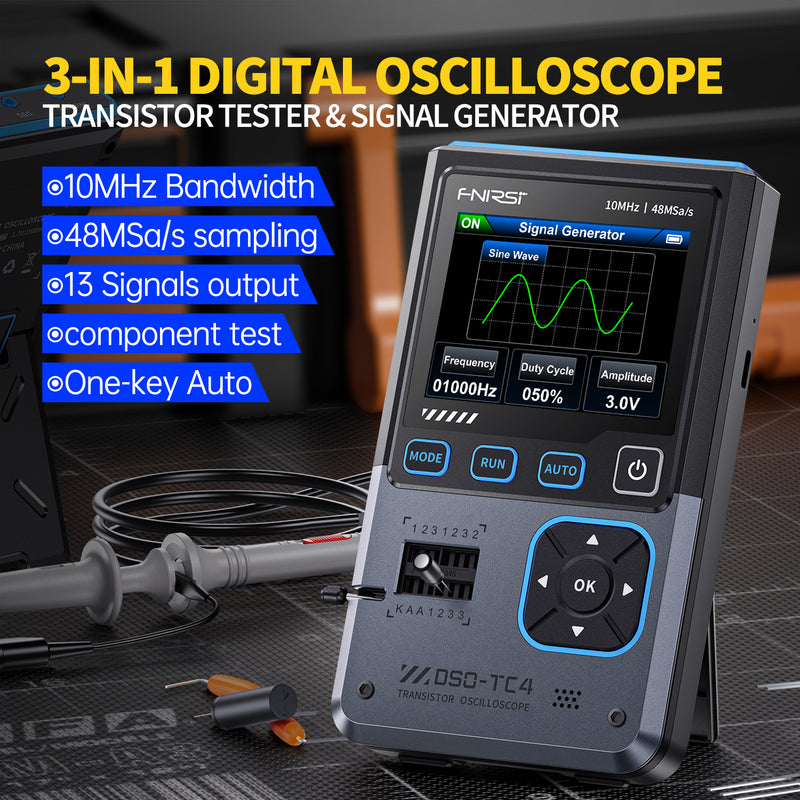 Chargez l&#39;image dans la visionneuse de la galerie, [DSO-TC4] FNIRSI 3-IN-1 10MHz 48MSa/s Digital Oscilloscope Transistor Tester Signal Generator
