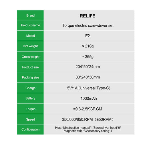 RELIFE E2 Electric Screwdriver Set - Polar Tech Australia