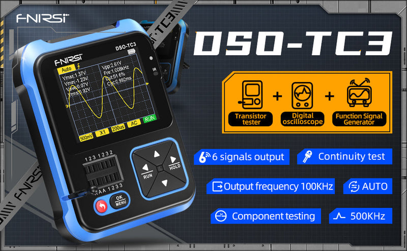 Chargez l&#39;image dans la visionneuse de la galerie, [DSO-TC3] FNIRSI Digital Oscilloscope Transistor Tester Signal Generator 3 in1 500Khz 10MSa/s Capacitor Resistor Diode 100K output - Polar Tech Australia
