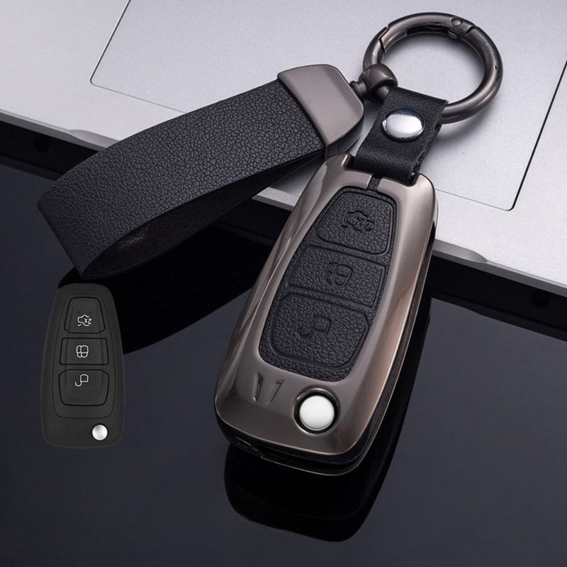 Load image into Gallery viewer, Ford Zinc Alloy Leather Folding Car Key Fob Case Cover For Ranger, Mustang, Everest, Escape, Puma, Transit, Focus, Fiesta, Ranger Raptor, Mondeo
