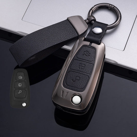 Ford Zinc Alloy Leather Folding Car Key Fob Case Cover For Ranger, Mustang, Everest, Escape, Puma, Transit, Focus, Fiesta, Ranger Raptor, Mondeo