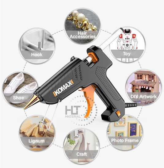 Komax 5 Adjustable Temperature 60W-180W Portable Large DIY Glue Gun + 30 x 11mm Glue Stickers