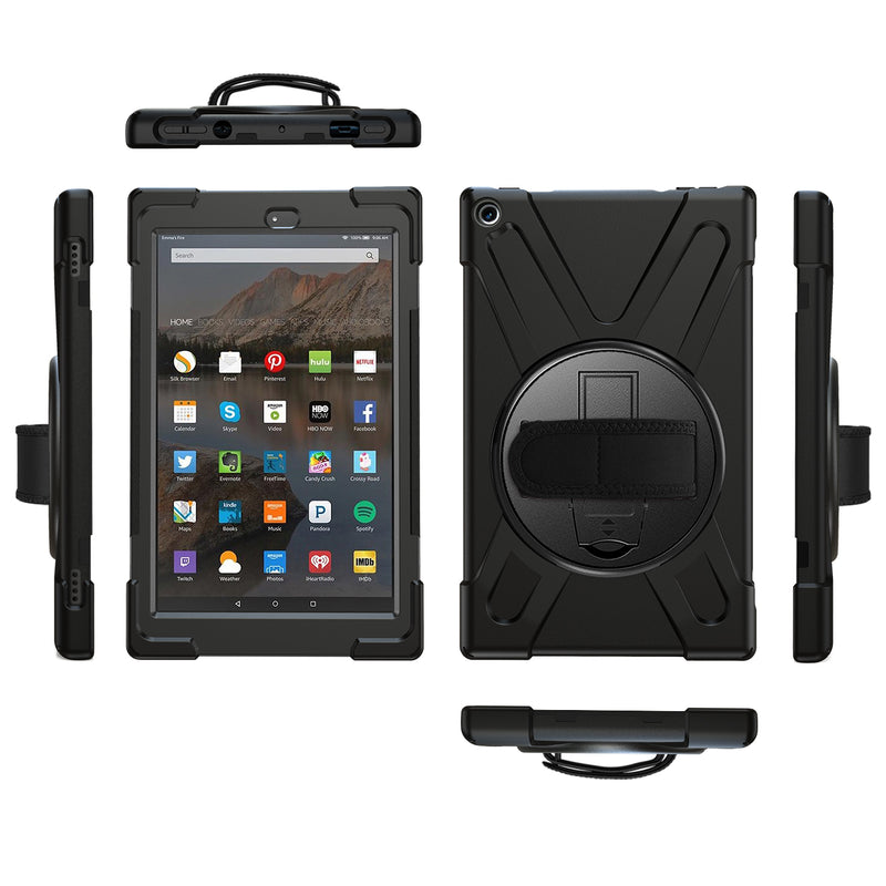 Chargez l&#39;image dans la visionneuse de la galerie, Amazon Kindle Fire 8 2022 Heavy Duty 360 Degree Rotate Stand Hand Strap Case - Polar Tech Australia
