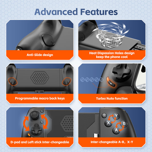 AB01 Wireless Game Controller for Switch & iOS Hall Effect Joystick 6-Axis Gyro Turbo Programmable Dual Vibratio
