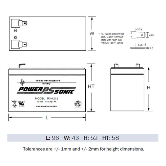 [NEP12V13AH] 12 Volt 1.4Ah Battery Valve Regulated Lead-Acid Battery - Polar Tech Australia