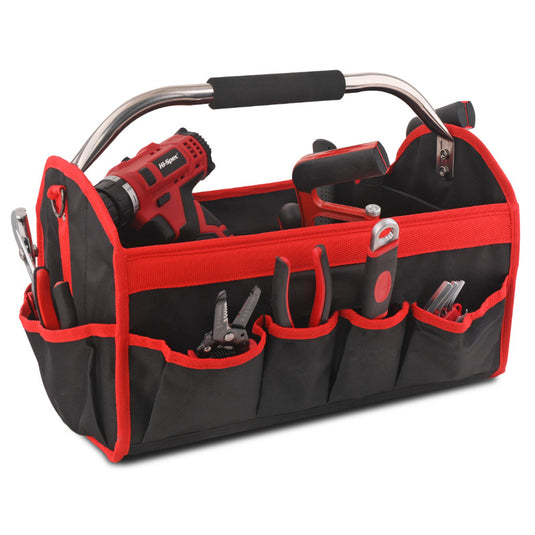 16 Inch Large Capacity 8 Pockets Wide Mouth Electrician Open Top Tool Tote Bag Tool Storage Bag with Handle