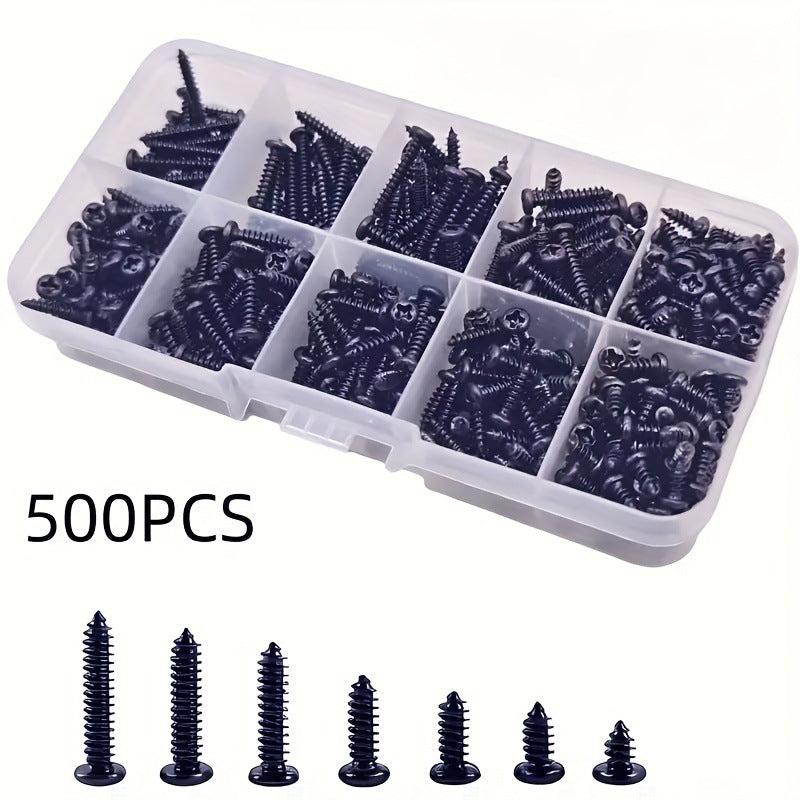 Load image into Gallery viewer, [500 Pieces] Carbon Steel Black Self Tapping Screw M3 Cross Self Drilling Screws
