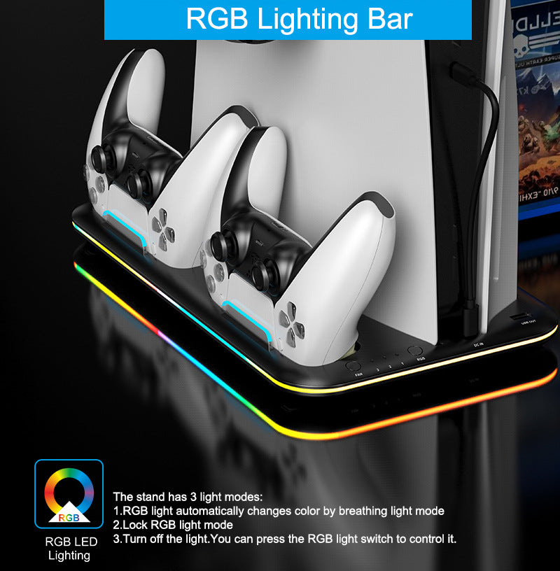 Chargez l&#39;image dans la visionneuse de la galerie, SONY PlayStation 5 / PS5 All-in-one Multifunction Charging Stand with Cooling Fan &amp; RBG Light Effect &amp; Disc Storage - Polar Tech Australia
