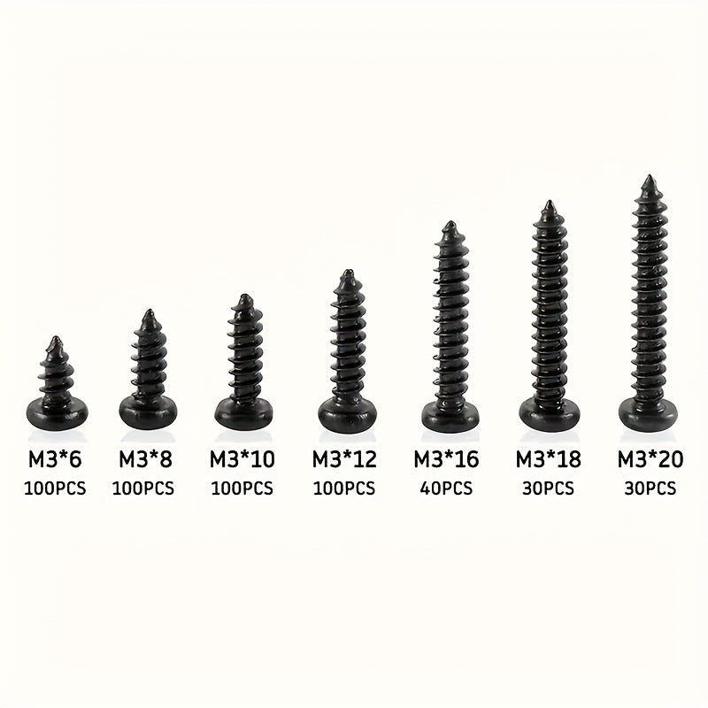 Load image into Gallery viewer, [500 Pieces] Carbon Steel Black Self Tapping Screw M3 Cross Self Drilling Screws
