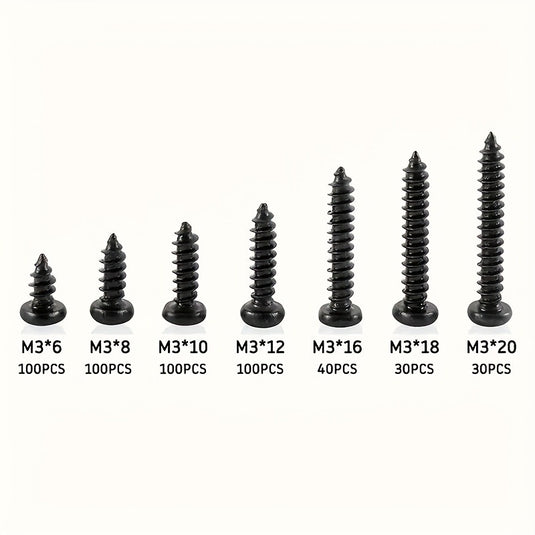 [500 Pieces] Carbon Steel Black Self Tapping Screw M3 Cross Self Drilling Screws
