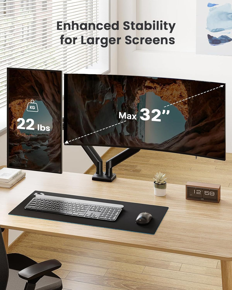 Cargue la imagen en el visor de la galería, Dual Monitor 360° rotate Stand for Desk, Adjustable Gas Spring Double Monitor Mount Holds Max Load 22 lbs and 13-32 Inch Screens, Monitor Arms for 2 Monitors with C-clamp&amp; Grommet
