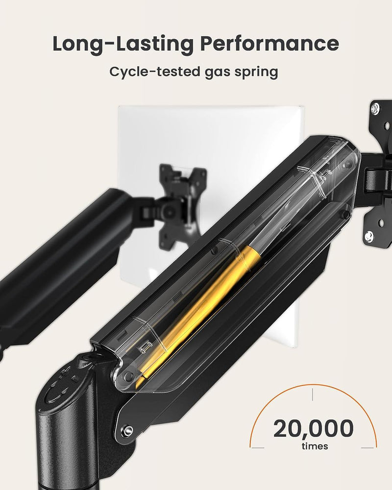 Cargue la imagen en el visor de la galería, Dual Monitor 360° rotate Stand for Desk, Adjustable Gas Spring Double Monitor Mount Holds Max Load 22 lbs and 13-32 Inch Screens, Monitor Arms for 2 Monitors with C-clamp&amp; Grommet
