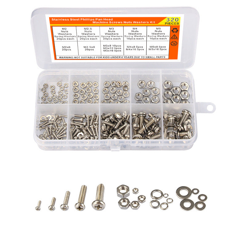 Load image into Gallery viewer, [320 Pieces] Stainless Steel M2 M2.5 M3 M4 M5 Hex Socket Screws, Bolts, Nuts Washers &amp; Lock Washers Set with Storage Box
