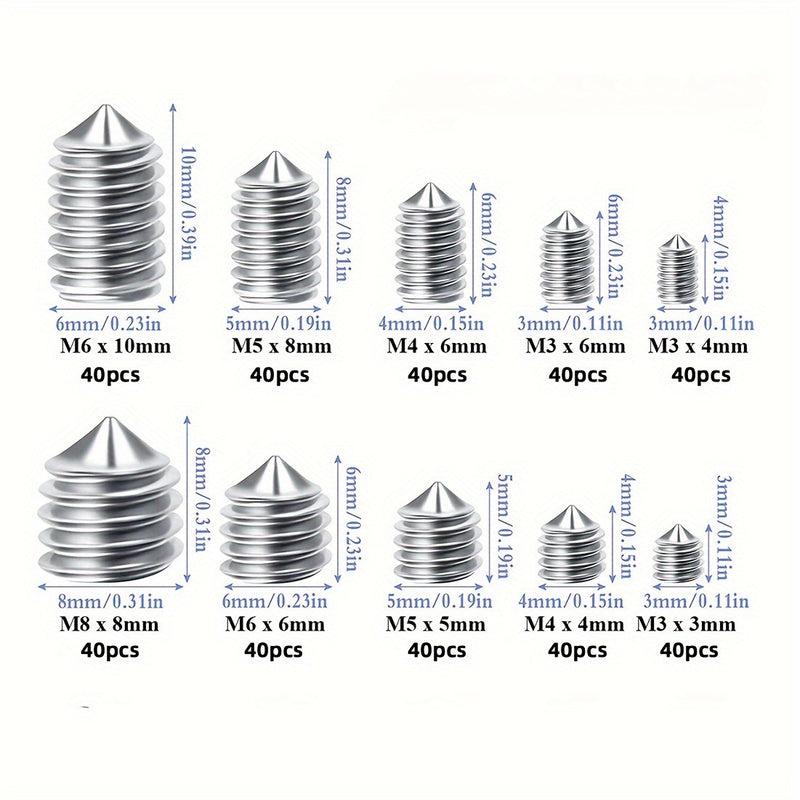 Load image into Gallery viewer, [400 Pieces] Hex Socket Grub Screw Cone Point (M3. M4, M5, M6, M8)
