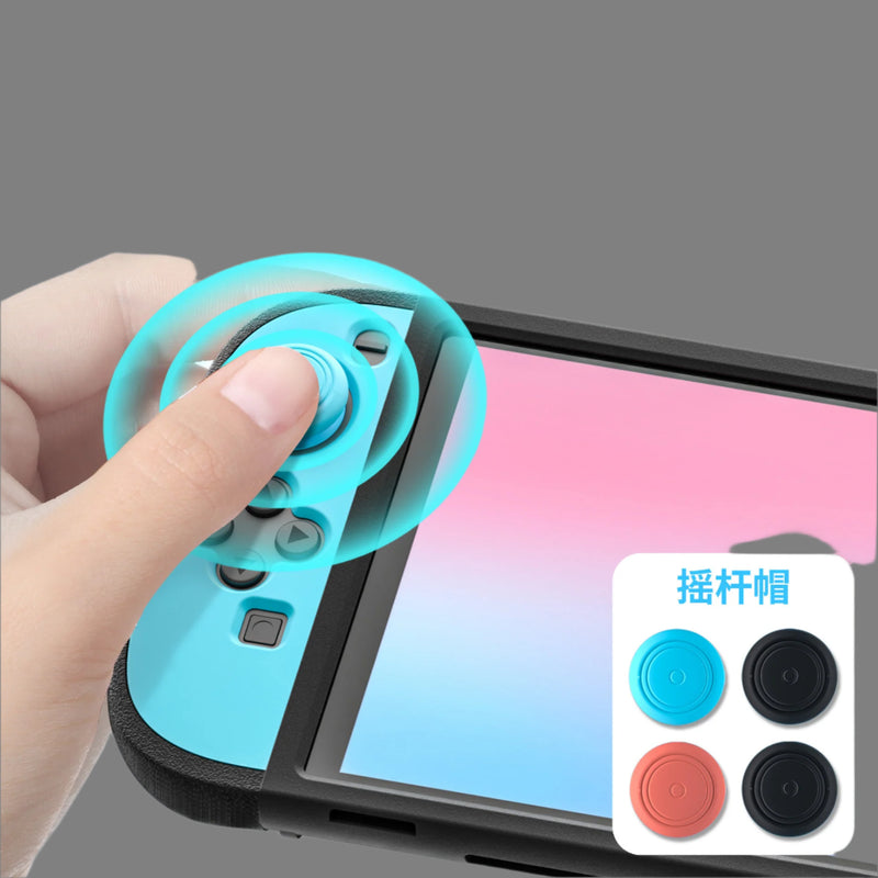 Cargue la imagen en el visor de la galería, Hand holding a blue joystick cap over a smartphone with additional joystick caps displayed.
