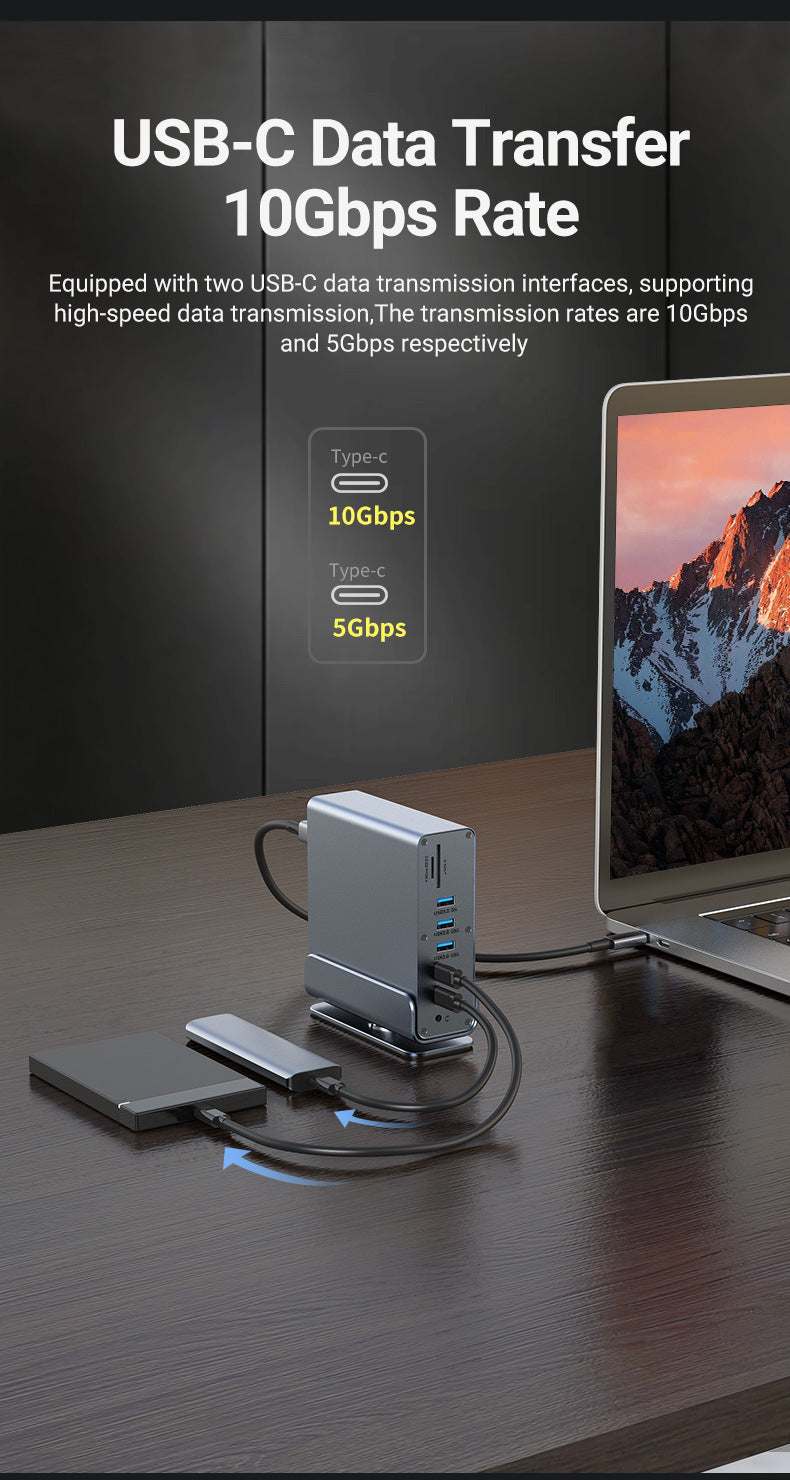 Cargue la imagen en el visor de la galería, [15-in-1] Type C USB 3.0 HDMI DP Ethernet PD – Computer Port Expansion with Multiple Interfaces (COMBO Card Reader + HUB) Dock Station - Polar Tech Australia
